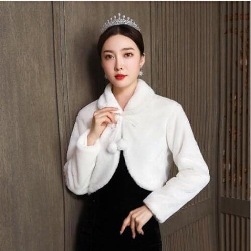 Luxury Wedding Bridal Long Sleeve Shawl Faux Fur Wrap Jacket Winter Shrug Tops
