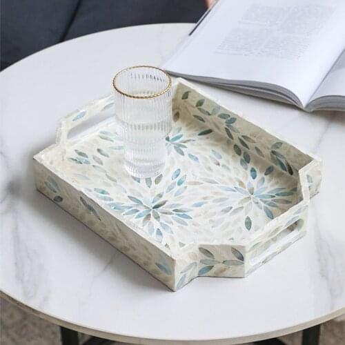Luxury Wooden Color Shell Storage Tray Simple Rectangular Wooden Teacup Fruit Food Jewelry Storage Tray Modern Home Decoration