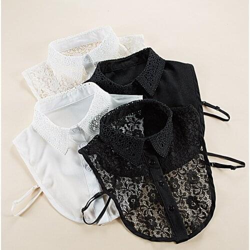 Sitonjwly 2020 Black Fake Collar for Women Shirt Lace Embroidery False Collar Dress Detachable Collars Lapel Blouse Top Ties