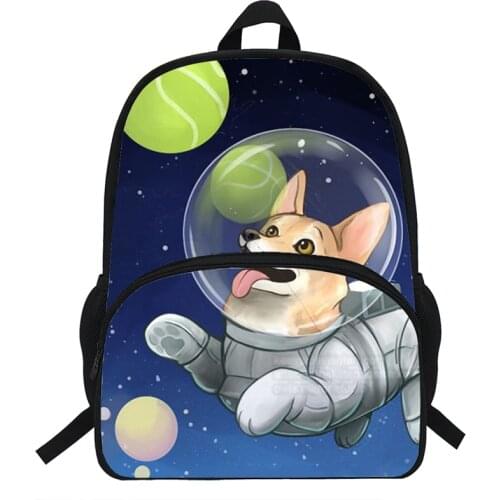 16-inch Children Cartoon Space Corgi dog printing School Bags For Teenagers Mochila Backpack Kids Girls Book Bag