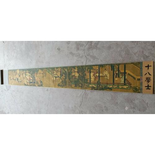 Chinese Old Picture Paper " Eighteenth Scholar Painting" Long Scroll Painting