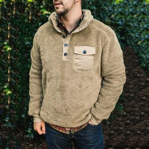 Men Sweatshirt Autumn Solid Top Long Sleeve New Casual Plain Decorative Button Pocket Mens Sweatshirts