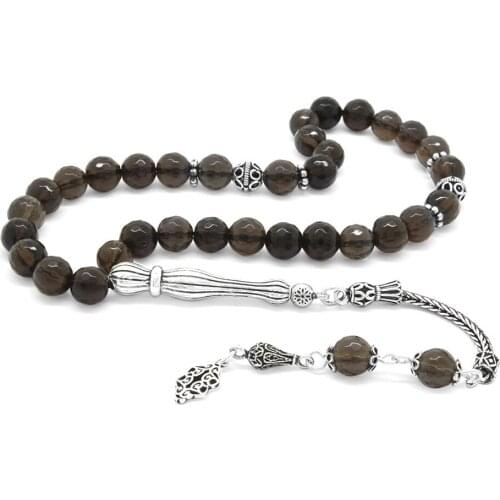 Tesbihane 925 Sterling Silver Tassels Fasetalı Sphere Cut Quartz Natural Stone Rosary