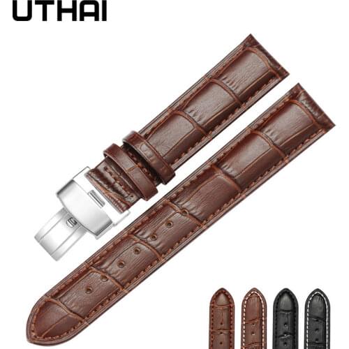 UTHAI B05 18/20/22/24mm Watch Strap Foldable Clasp Wristband Watch Leather Watch Strap 22mm Watch Band Calf Leather Watchbands
