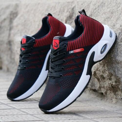 Spring Sports Men Shoes Flying Woven Lace Up Running Shoes Comfort Air Cushion Sneakers New Wild Breathable Trendy Wen Shoes