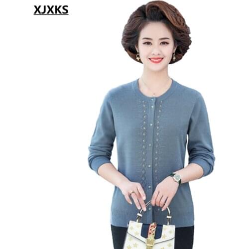 XJXKS Fall 2021 new loose plus size women cardigan high quality wool knitted single-breasted sweater women jacket