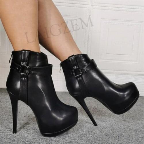 BERZIMER Women Ankle Platform Boots Back Zip High Heels Booties Zapatos Mujer Unisex Ladies Shoes Woman Big Size 43 45 46 47 52