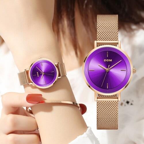 Watch Women DOM Top Brand Luxury Quartz watch Casual quartz-watch Mesh Steel strap ultra thin Purple clock Relog G-1307G-6M