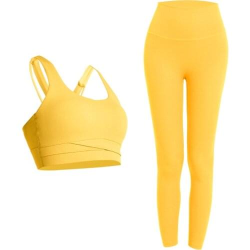 UA_ROCK Women Yoga Sets Adjustable Back Buckle Shockproof Sports Bra + High Waist No T Line Legging 2 Pcs Running Training Set