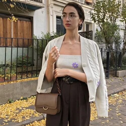 Foridol Camis Cardigan Two Pieces Sets Women Flower Knitted Short Sweater Cardigans Autumn Winter Cardigan Set 2021