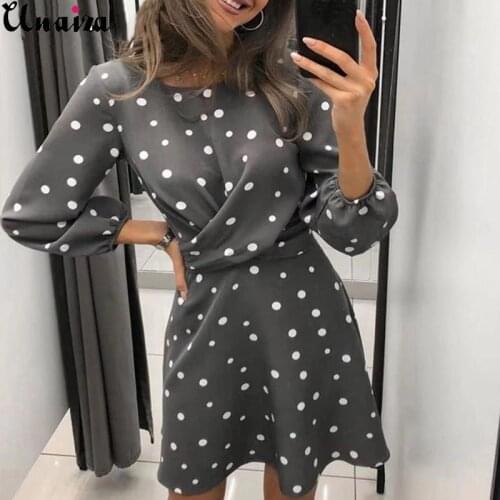 UNAIZA 2021 Womens Dress Round Neck Polka Dot Print Dress Women Zipper Long Sleeve Elegant Temperament New Fashion Casual Dress