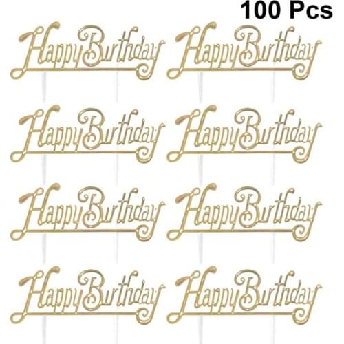 100PCS Happy Birthday Cake Topper Delicate Cake Topper Cake Dessert Decor HAPPY BIRTHDAY Printed Cake Plug Cards For Brithday