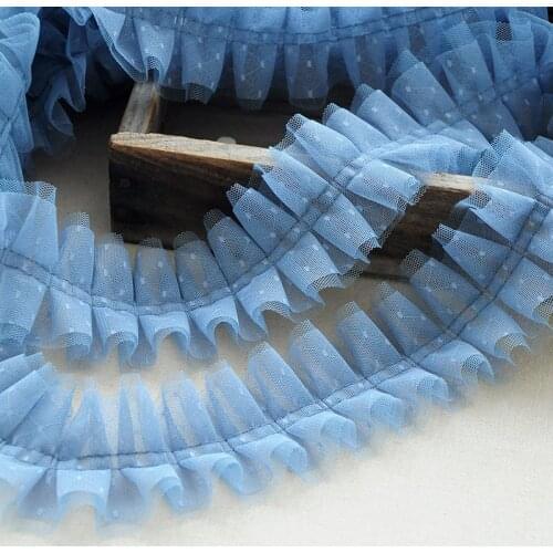100cm Luxury 8cm Dot Tulle 3D Pleated Mesh Fabric Ruffle Fringe Lace Edging Trimmings Embroidered Ribbon Dress Sewing Supplies