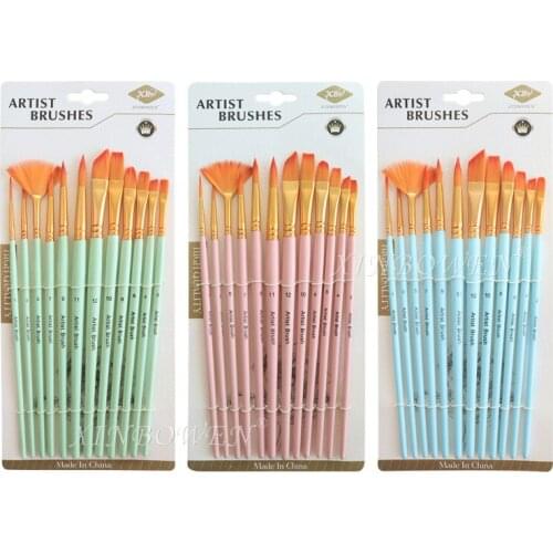 12pcs Gradient Color Nylon Hair Brush Combination Set New Watercolor Oil Brush Art Painting Supplies Student painting brush