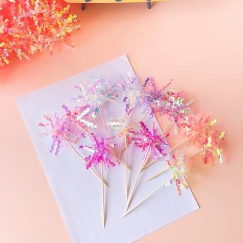 5pcs/set Small Flowers Happy Birthday Cake Toppers Birthday Cake Topper Decor for Wedding Birthday Party Cake Decorations