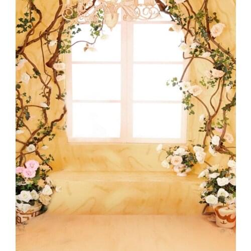 5x7ft Yellow Room Pink Flowers Tree Photography Backdrops Photo Props Studio Background