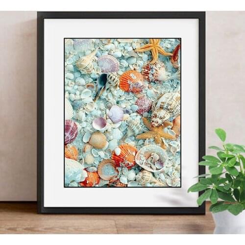 Diamond Painting Cross Stitch Sea Scenery Full Round Diamond Embroidery Shell Needlework Rhinestone Mosaic Crafts