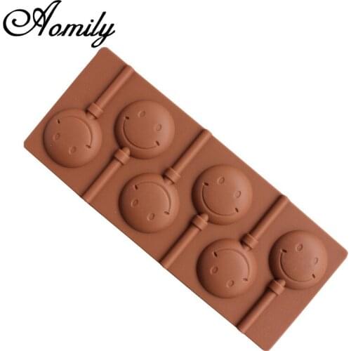 Aomily Simle Face Lollipop Mold DIY Bakeware Silicone 3D Handmade Pop Sucker Sticks Lolly Candy Chocolate Mold With Stick Shape