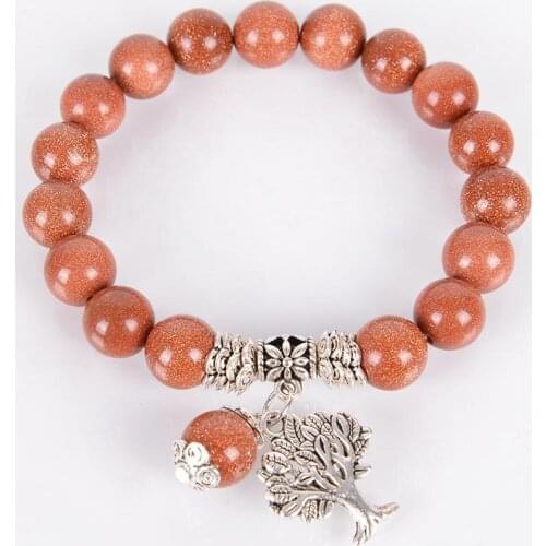 Chakra Natural Stone Gold Sand stone Bracelets Tree of Life Bracelet Mala Beads Reiki Healing Meditation Energy Bangles B070A