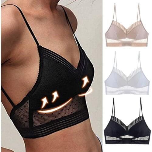 Sexy Backless Strapless Bra Push Up Plus Size Bras For Women Thin Lace Bralette Dots Mesh Lingerie Brassiere Low Back Underwear