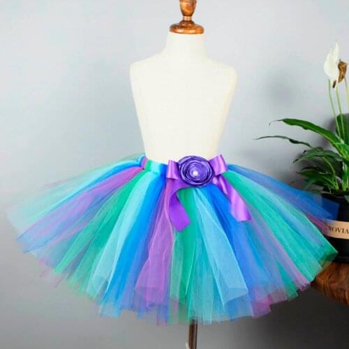 Girls Blue/Green/Purple Fluffy Tutu Skirt Baby Birthday Party Tulle Skirt Kids Ballet Skirt School Skirt Halloween Costume 0-12Y