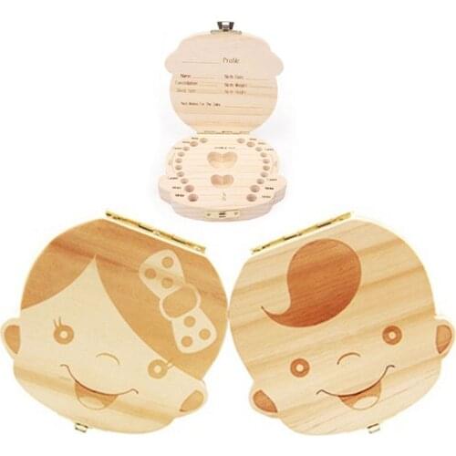 Baby Milk Teeth Box Spanish English Russion Baby Wood Tooth Box Baby Tooth Organizer Kids Deciduous Storage Collect wooden Box