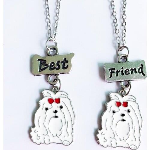 2pcs/set Kids Jewelry Children Cute Bog Best Friends Bff Lover Necklace Chain Pendant Maltese Charm Wholesale Christmas Gift