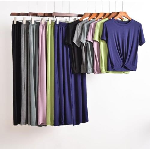 Home Clothes Women Can Go Out Leisure Modal Loose Large Size Thin Short Sleeve Wide Leg Pants Pajamas Women Spring and Summer