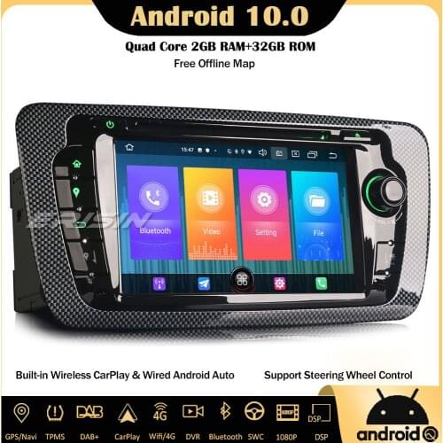 Erisin ES2722S Android 10.0 Car Stereo Autoradio DSP for Seat IBIZA GPS Wifi CarPlay TPMS DAB+ OBD2 DVB-T2 Bluetooth DVR 4G RDS