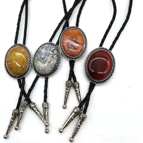Oval agate natural stone BOLO tie mens new high-end wedding accessories Leather rope