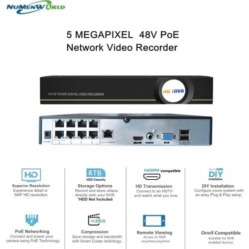 H.265 4/8CH POE NVR P2P Network Video Recorder IP CCTV Camera for Video Surveillance Security Systems Compatible onvif ip Camera