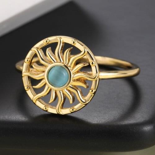 Opal Sun Rings For Women Bohemia Jewelry Stainless Steel Friendship Ring Fashion Accessories Bague Femme