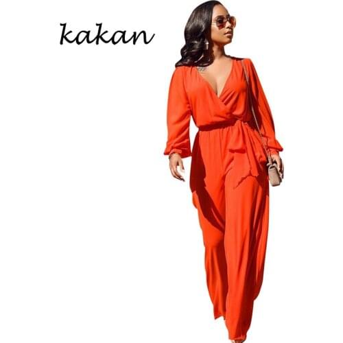 Kakan spring new womens jumpsuit sexy street hipsters womens casual jumpsuit loose jumpsuit with belt
