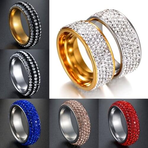 5 Rows Crystal Stainless Steel Ring Women for Elegant Full Finger Love Wedding Engagement Rings Jewelry Men Teen