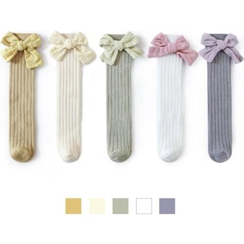 Newborn Baby Girls Tights Spring Baby Stockings Bow Cotton Lace Knee High Long Tube Tights Princess Infant Newborn Stocking