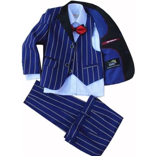 4 Pieces set jacket+vest+pants +bow tie Children Formal Suit Jacket Wedding boys Dress Suit Stripe jacket size 2years-12 years