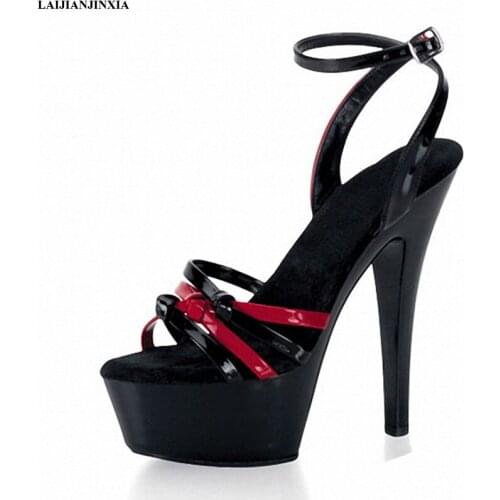 LAIJIANJINXIA New Elegant Black 15CM Super High Heel Platform Performance / Star / Model Shoes, High Heel Sandals, Wedding Shoes