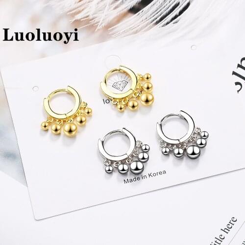 Luoluoyi 1 pair Ins Simple Light Beads Tassel Hoop Earrings for Women Round Ear Rings Girls Jewellery