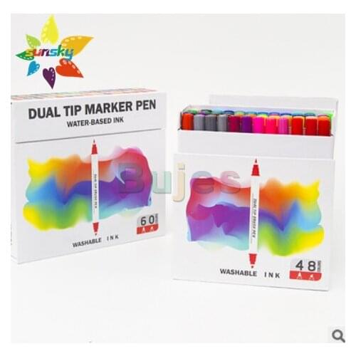 48/60 color Water based ink dual tip marker pen double headed marker for student painting graffiti brush anime pen art supplies