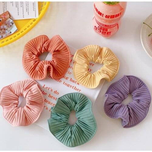Fashion Women Warm Corduroy Big Hair Scrunchies Solid Soft Vintage Hair Gums Striped Fabric Rubber Bands For Hair Accessories