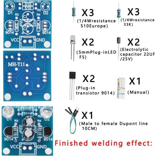 MHT11 Simple 5MM LED Flash DIY Kits DC 3V-14V Circuit Electronics Suite 1.6mm Parts for Arduino Blinking Flashing Kit