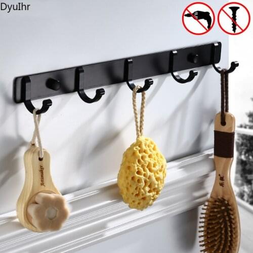 DyuIhr Simple Black Space Aluminum Perforated Hanger Hook Row Hook Wall-mounted Towel Wardrobe Hook Bathroom Accessories