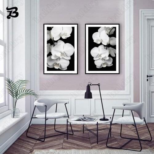 Nordic White Flowers Canvas Painting Wall Art Posters and Prints Black White Wall Pictures for Living Room Bedroom Home Decor