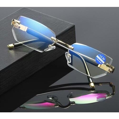 New Rimless Diamond Cutting Reading Glasses Men Women Fashion Anti-blue light Anti-fatigue Computer Eyeglasses Diopter +1.0 To 4