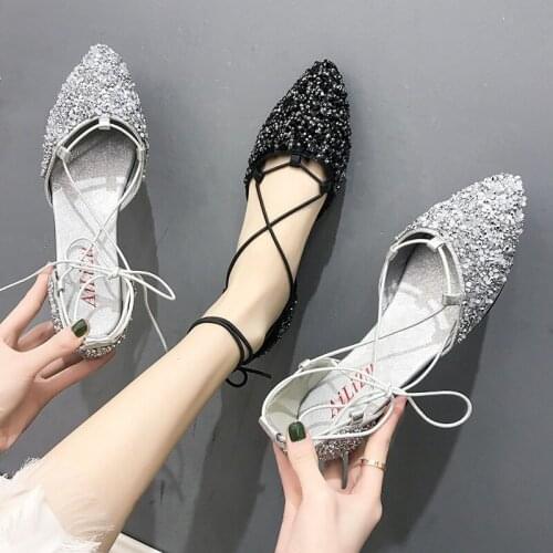 Sexy cross tie pointed womens shoes spring and summer 2021 new Korean low heel sandals fashion shallow mouth womens sandals