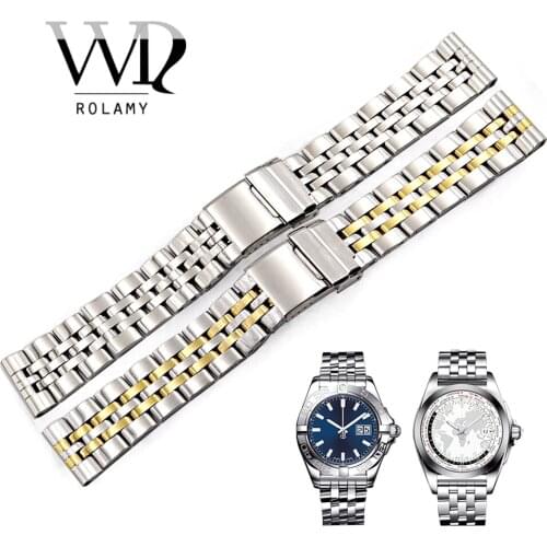 Rolamy Watch Band Strap 22 24mm Stainless Steel For AEROSPACE Silver Two Tone Gold Wrist Watchbands Strap Wholesale Watch Belt