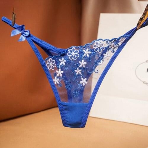 Sexy Lace Floral Thong Ladies Panties Embroidered Mesh Yarn Perspective Young Women Girls Underwear Hot T Pants G-String Thongs