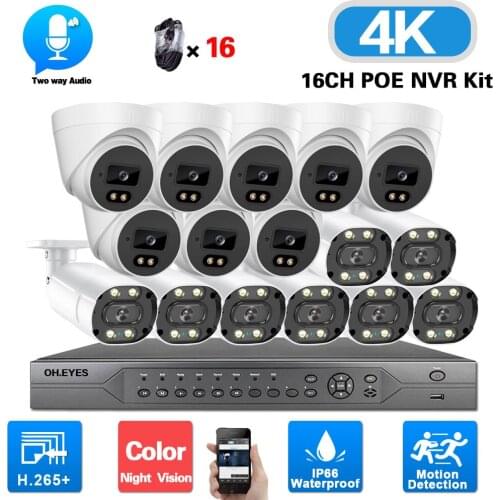 8MP POE Security Camera System 4K 16CH NVR Kit Color Night Vision 2 Way Audio CCTV Video Surveillance System 5MP IP Camera Set
