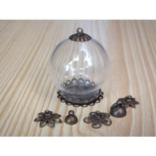 30x20mm Mini glass globe ball with bronze flower cap finding wishing glass vial jewelry necklace pendant