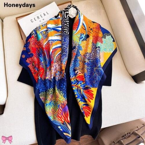 Trend Zebra Printing Elegant Silk Square Scarf for Women Soft Neckerchief Female Foulard Beach Towel Silk Scarves Banquet Shawl